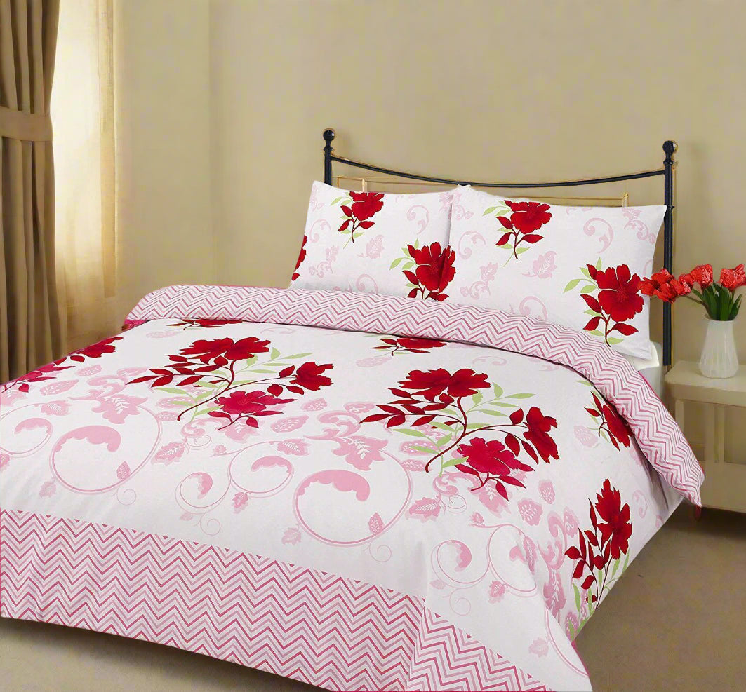 Floral Geometric Reversible Printed Duvet Set 4 Colours