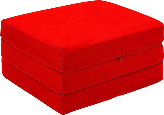Red Ultimate Z-Bed Cube: Foldable Mattress for Adults and Kids - Sleepover Chair Bed, Single Futon Ready Bed, Floor Mattress for Living Room - Lightweight, Comfy, and Easily Foldable Bed