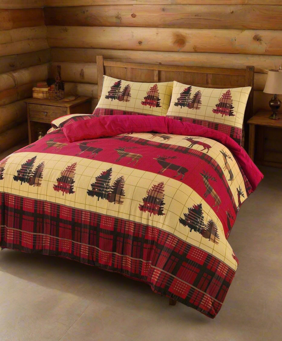 Flannelette 100% Cotton Stag Duvet Cover Set 3 Colours