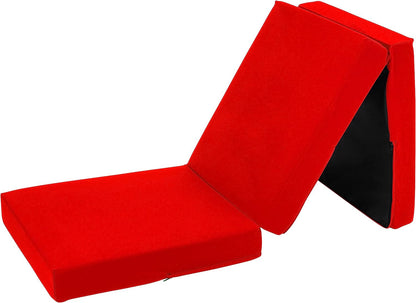 Red Ultimate Z-Bed Cube: Foldable Mattress for Adults and Kids - Sleepover Chair Bed, Single Futon Ready Bed, Floor Mattress for Living Room - Lightweight, Comfy, and Easily Foldable Bed