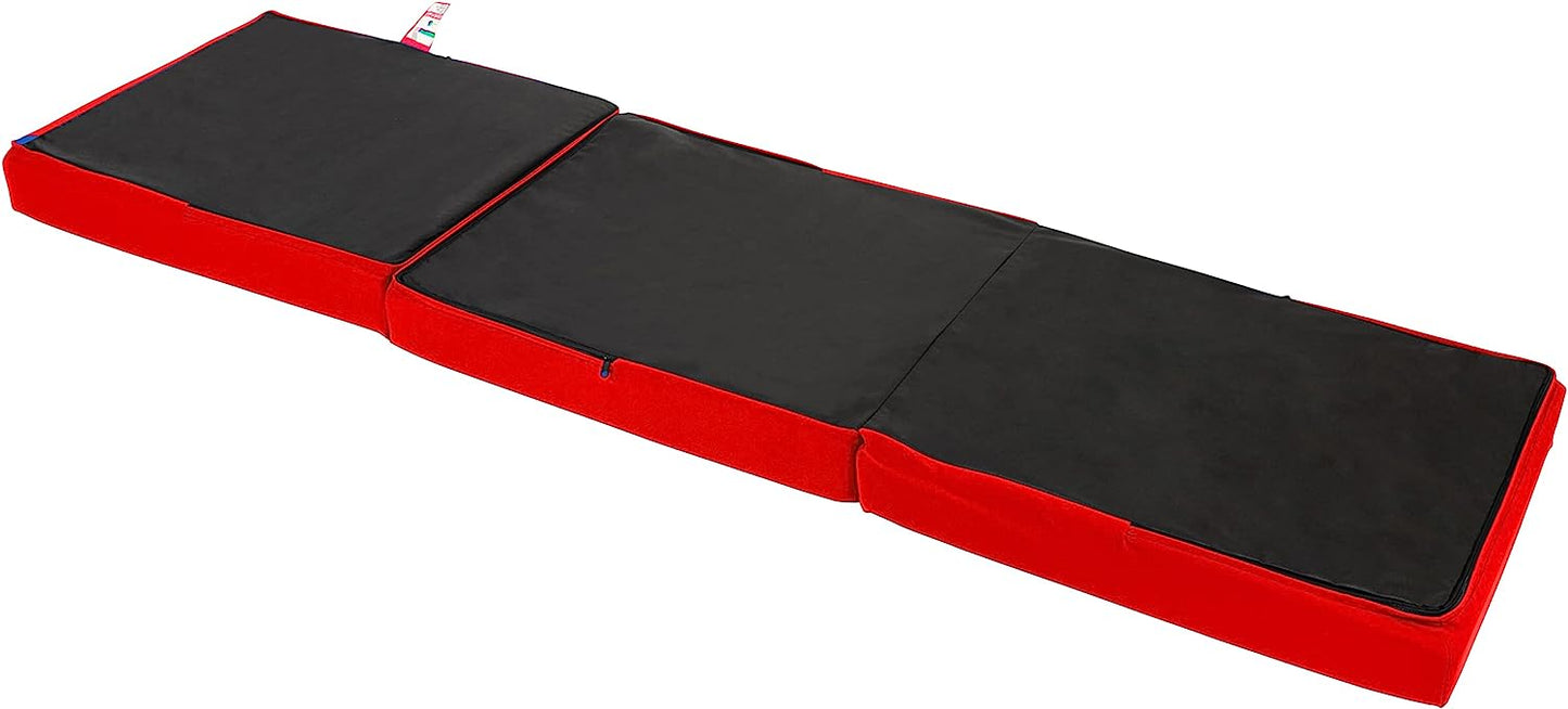 Red Ultimate Z-Bed Cube: Foldable Mattress for Adults and Kids - Sleepover Chair Bed, Single Futon Ready Bed, Floor Mattress for Living Room - Lightweight, Comfy, and Easily Foldable Bed