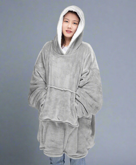 Unisex Teddy Fleece Sherpa Oversized Wearable Blanket Hoodie Fluffy
