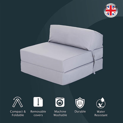 Indoor/Outdoor Fold Out Z Bed Chair | Lightweight Sofa Bed Futon with Soft Water-Resistant Cover Silver