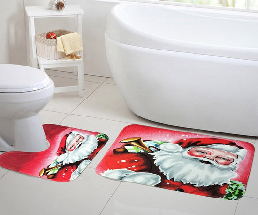 Smiling Santa Bath & Pedestal Mat Set