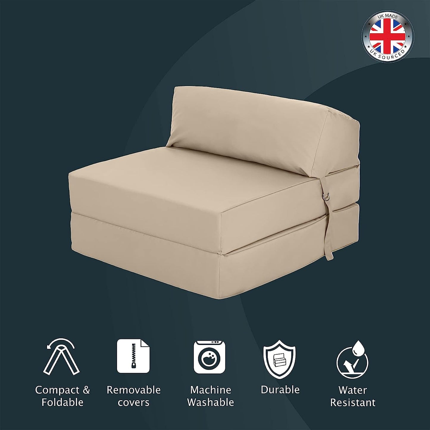 Indoor/Outdoor Fold Out Z Bed Chair | Lightweight Sofa Bed Futon with Soft Water-Resistant Cover Stone