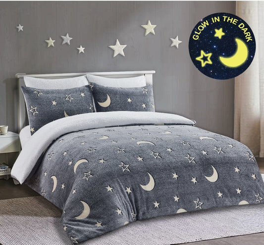 Glow In The Dark Stars Teddy Duvet Set