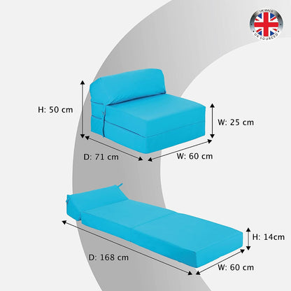 Indoor/Outdoor Fold Out Z Bed Chair | Lightweight Sofa Bed Futon with Soft Water-Resistant Cover Turquoise