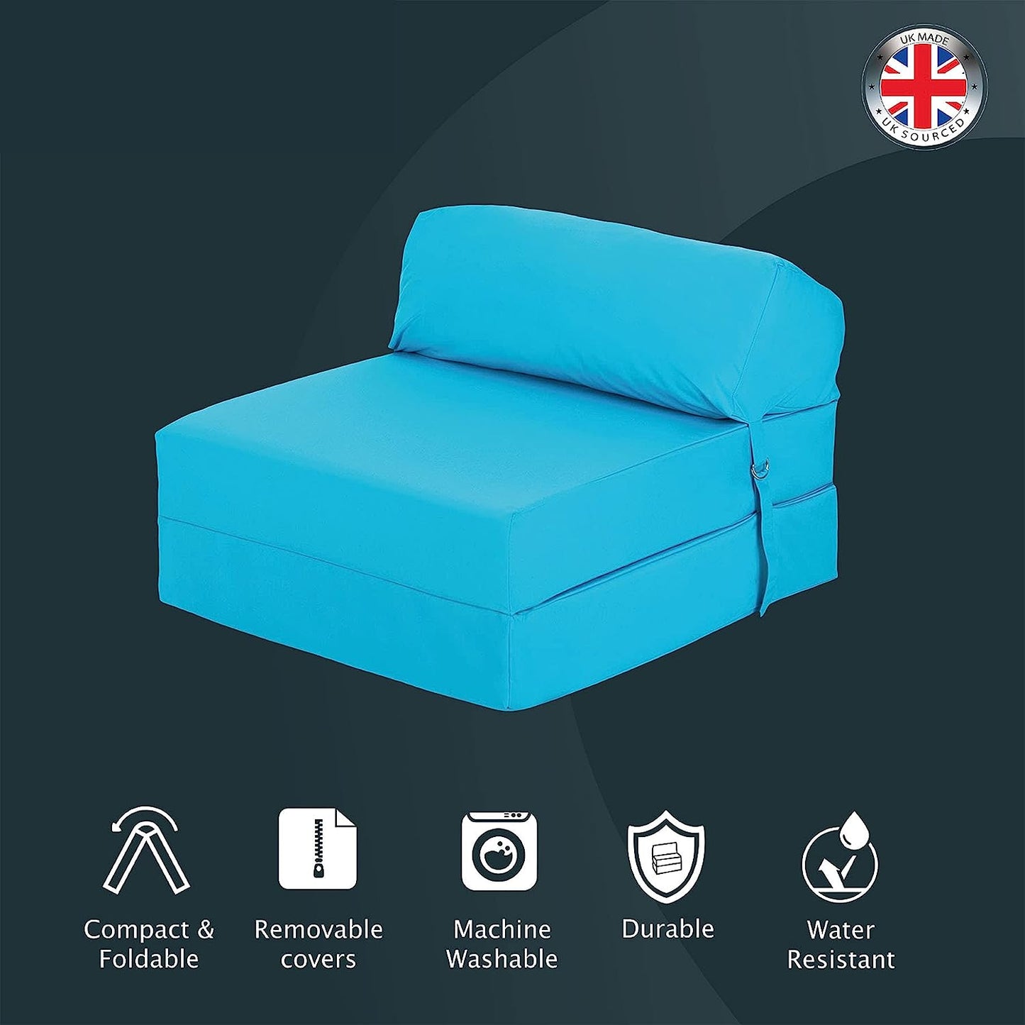Indoor/Outdoor Fold Out Z Bed Chair | Lightweight Sofa Bed Futon with Soft Water-Resistant Cover Turquoise