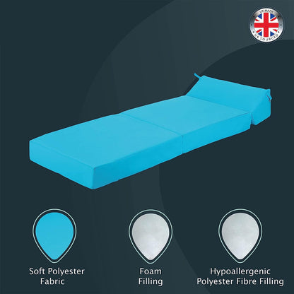 Indoor/Outdoor Fold Out Z Bed Chair | Lightweight Sofa Bed Futon with Soft Water-Resistant Cover Turquoise