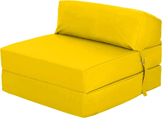 Indoor/Outdoor Fold Out Z Bed Chair | Lightweight Sofa Bed Futon with Soft Water-Resistant Cover Yellow