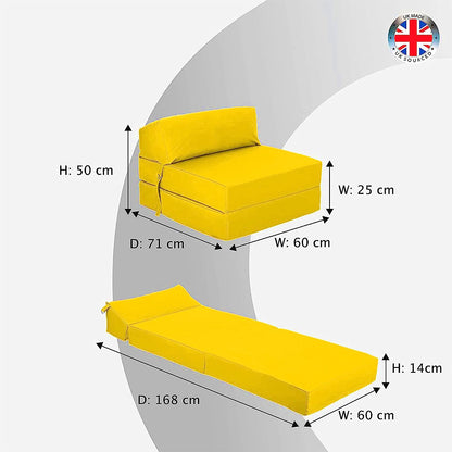 Indoor/Outdoor Fold Out Z Bed Chair | Lightweight Sofa Bed Futon with Soft Water-Resistant Cover Yellow