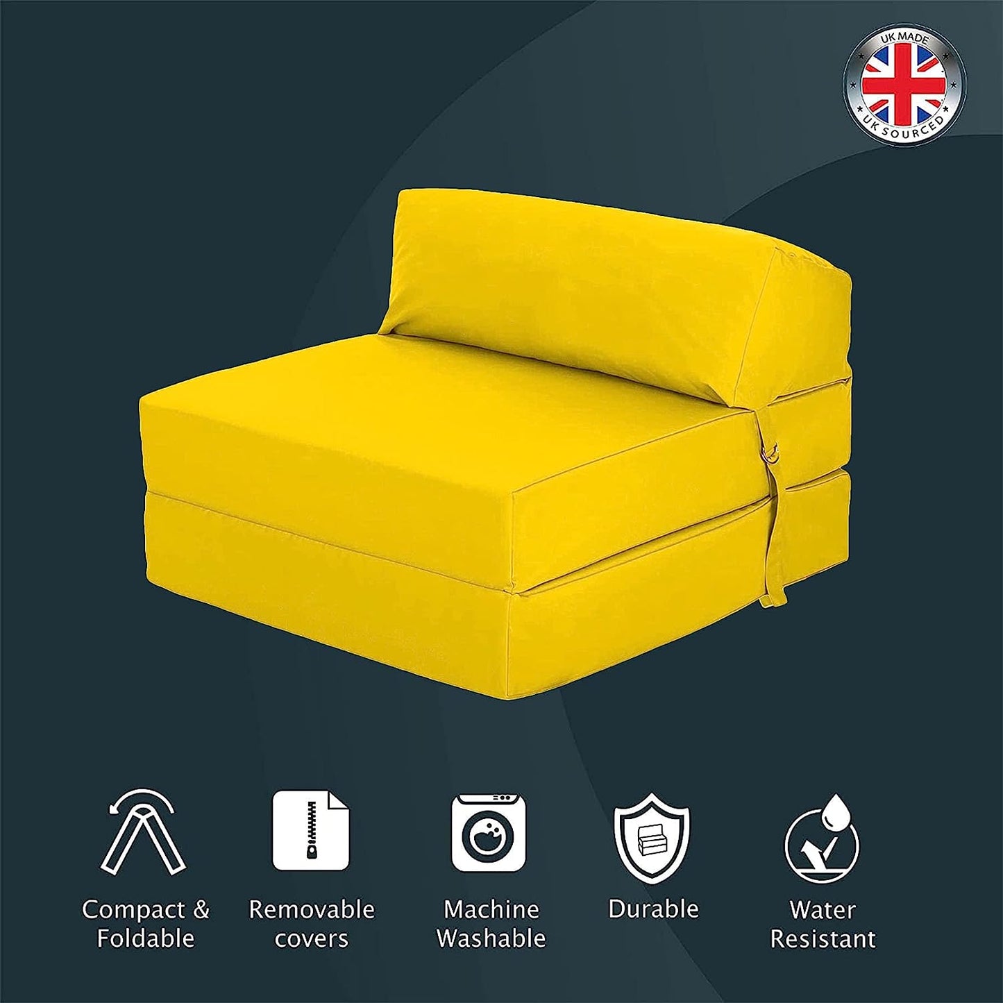 Indoor/Outdoor Fold Out Z Bed Chair | Lightweight Sofa Bed Futon with Soft Water-Resistant Cover Yellow